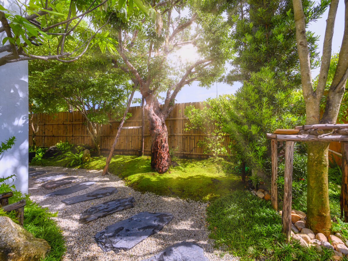 Stone walkway winding in garden Bangkok, Thailand